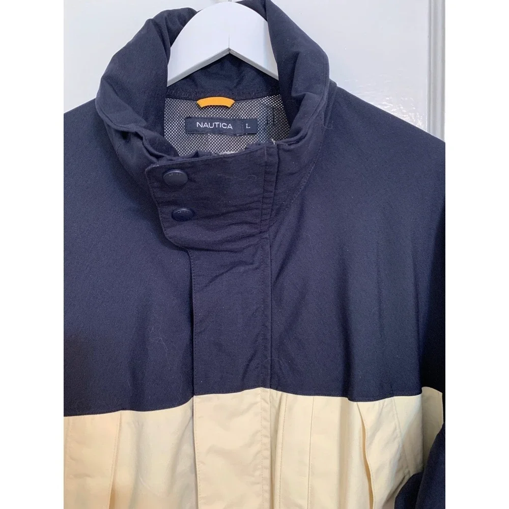 Vintage Nautica Mens Colorblock Sailing Jacket Navy‎ Cream Yachting Jacket / L